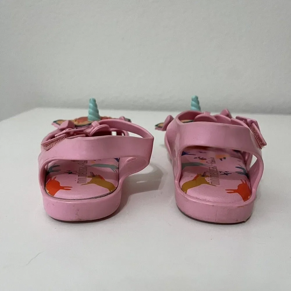 Mini Melissa Aranha + Fabula B Pink Unicorn Horn Sandals Toddler Girls Size 9